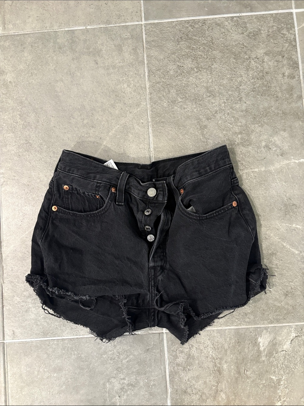 Levi's 501 Black Distressed Button-Fly Women's Denim Shorts